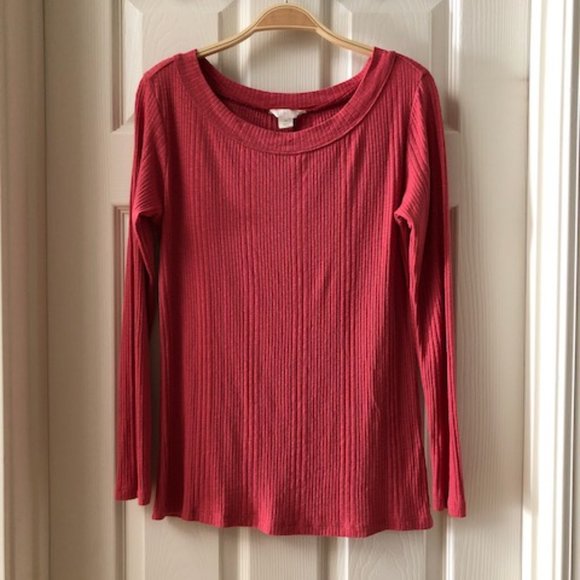 FREE with any item - Nordstrom Caslon Long Sleeve Rib Tee in Red Holly - Picture 2 of 3